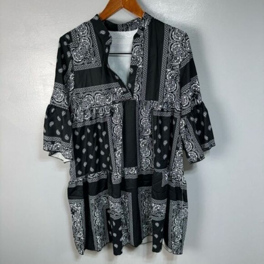 Lily Women’s Drape Dress sz M Midi Bandana Print NWOT # C950